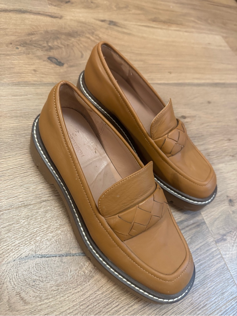 Nordstrom Tan Woven Leather Penny Loafers